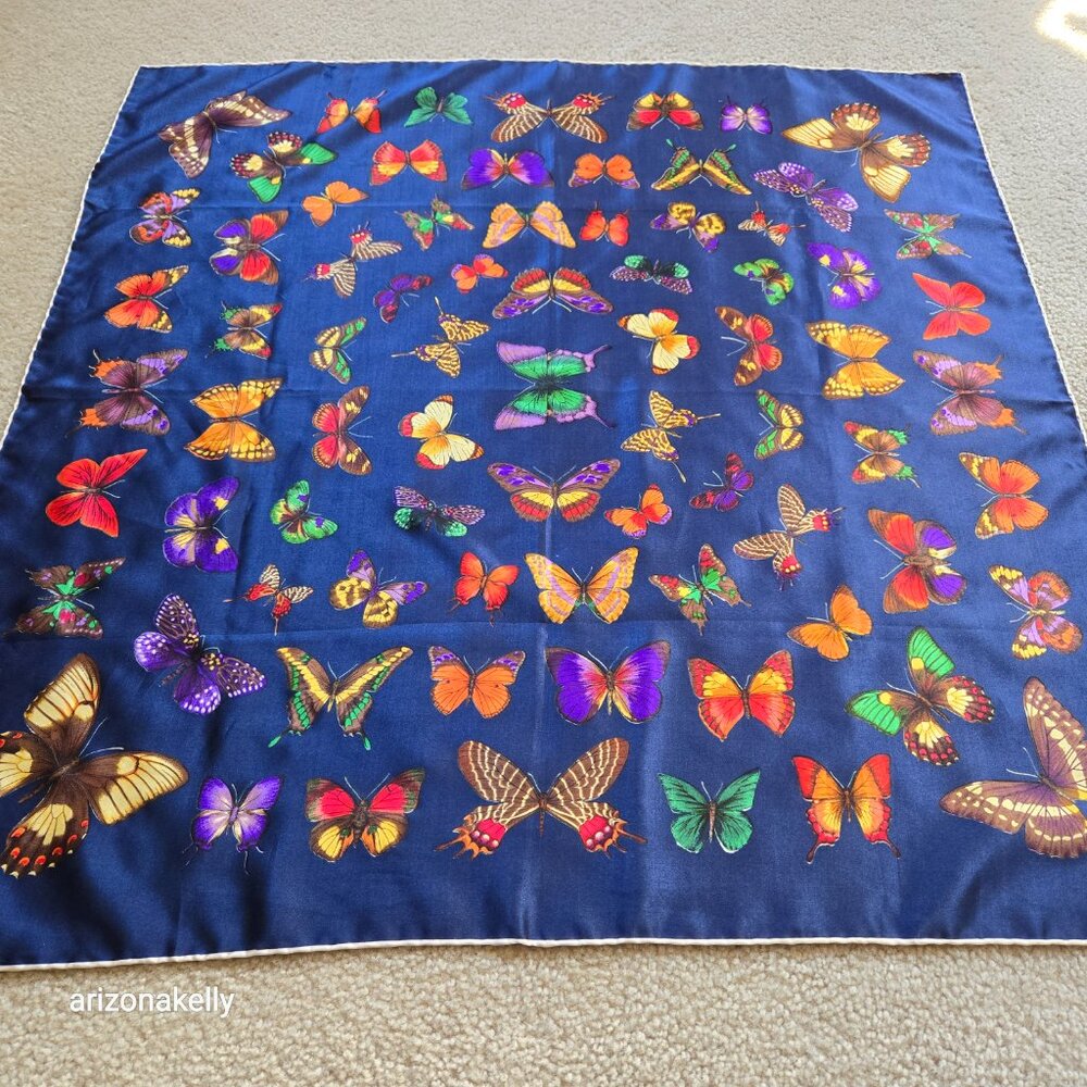 Silk Scarf Butterflies Hand-Rolled Butterfly - Picture 10 of 13